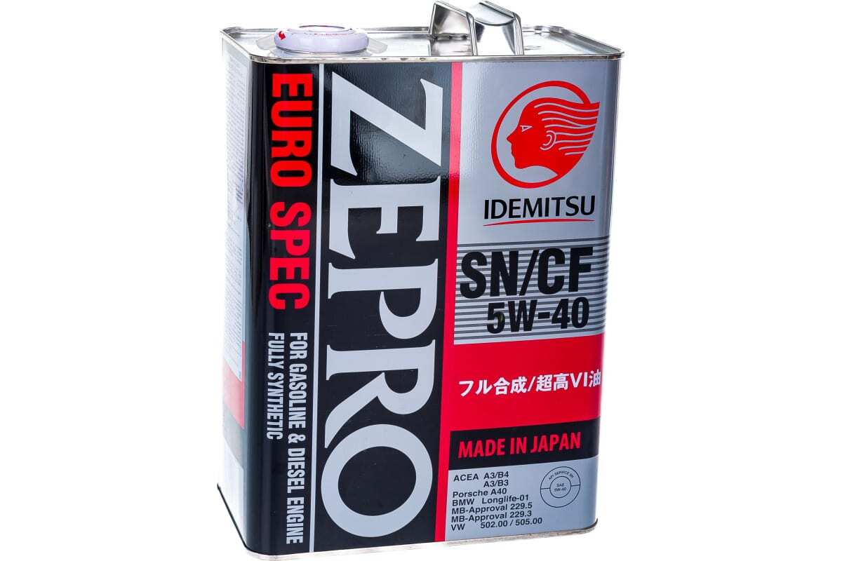 Купить 5W40 4 л синт.IDEMITSU ZEPRO EURO SPEC   API SN, ACEA A3/B4,MB229.5,VW502.00/505.00, заказать 5W40 4 л синт.IDEMITSU ZEPRO EURO SPEC   API SN, ACEA A3/B4,MB229.5,VW502.00/505.00