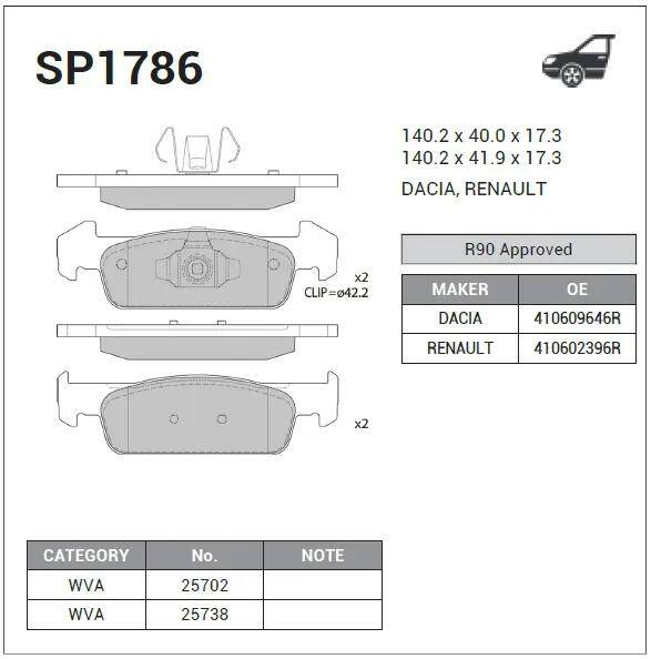 Купить Тормозные   колодки  передние Hi-Q SP1786, заказать Тормозные   колодки  передние Hi-Q SP1786